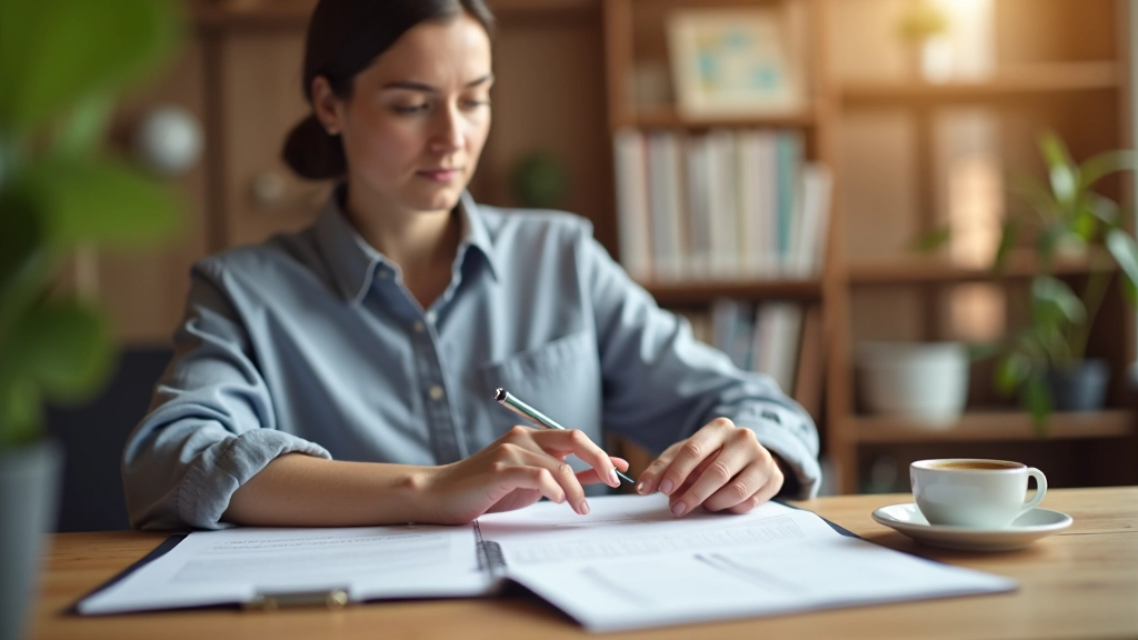 Personne consultant des documents d'affiliation retraite à son bureau