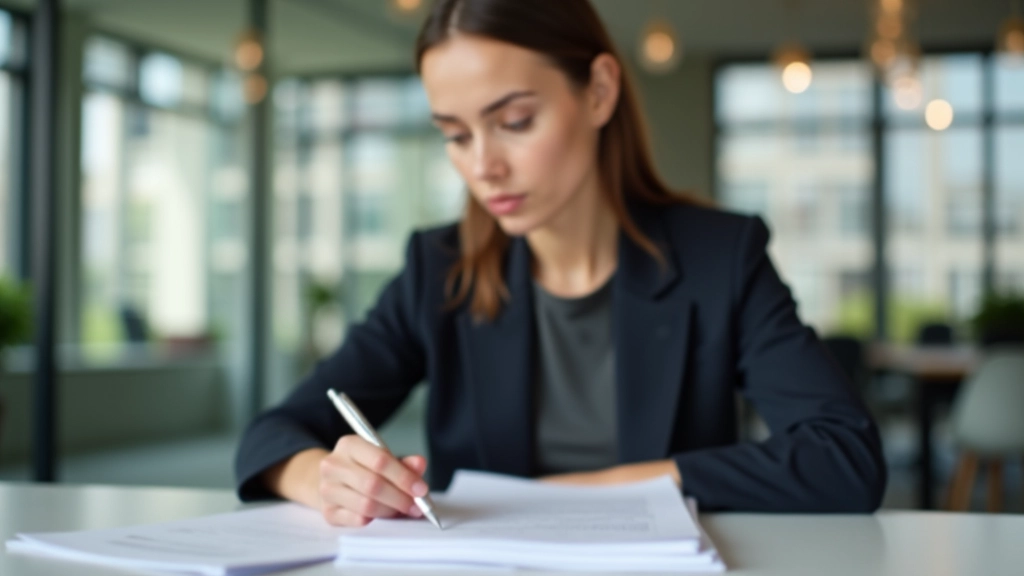 Femme consultant des documents de retraite à son bureau